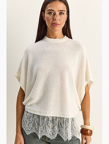 Top en maille dentelle oversize à col montant court lucci