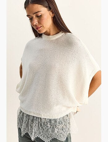 Top en maille dentelle oversize à col montant court lucci