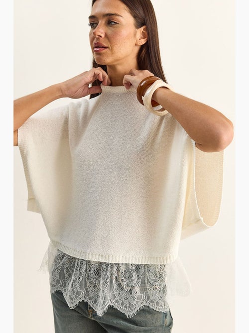 Top en maille dentelle oversize à col montant court lucci - Kiabi Top en maille dentelle oversize à col montant court lucci - Kiabi