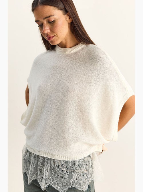 Top en maille dentelle oversize à col montant court lucci - Kiabi Top en maille dentelle oversize à col montant court lucci - Kiabi