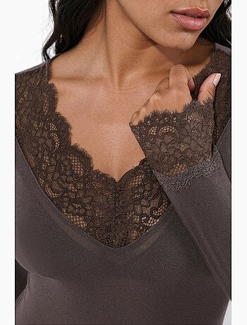 Top en maille extensible à col v avec détail dentelle hiccup