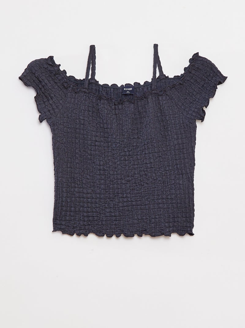 Top en maille gaufrée Bleu - Kiabi