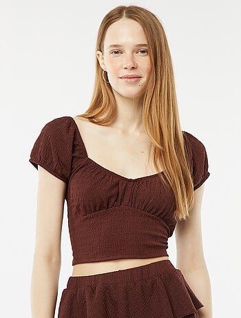 Top en maille gaufrée col carré