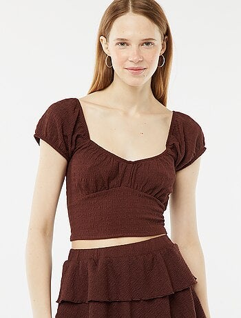 Top en maille gaufrée col carré