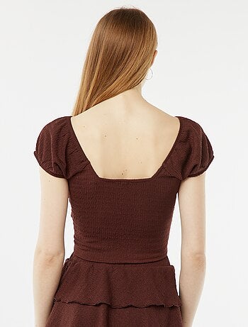 Top en maille gaufrée col carré