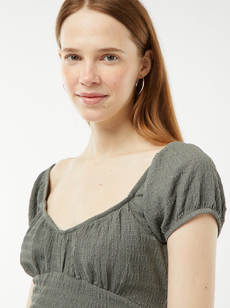 Top en maille gaufrée col carré Vert - Kiabi