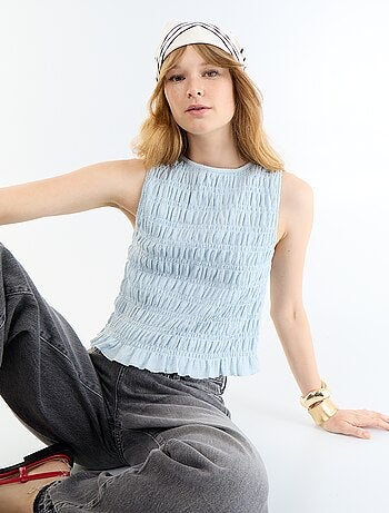 Top en maille gaufrée sans manches