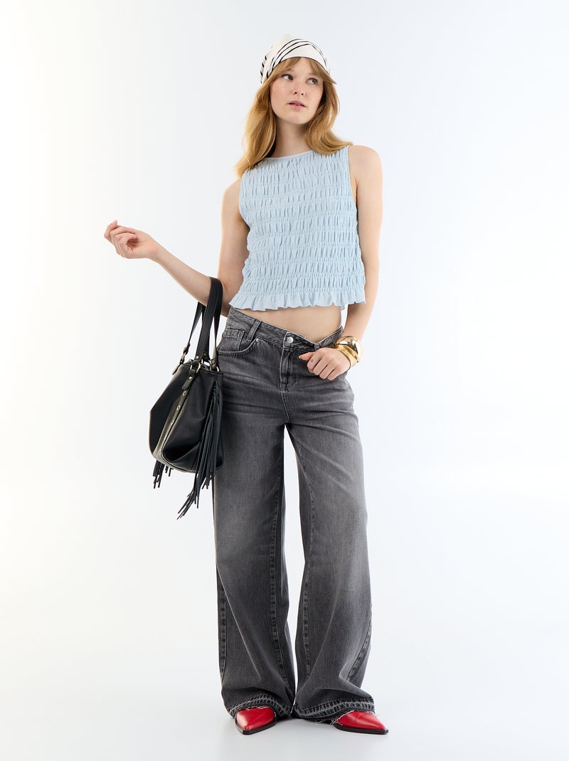 Top en maille gaufrée sans manches Bleu - Kiabi