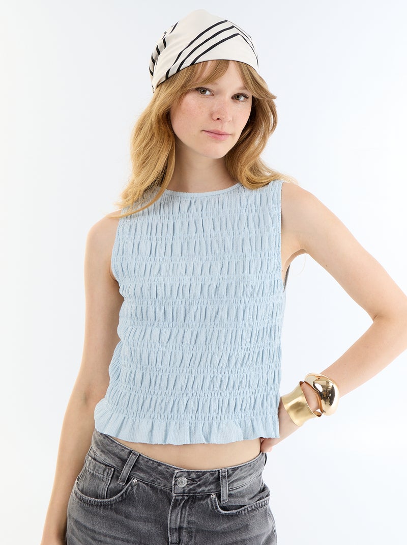 Top en maille gaufrée sans manches Bleu - Kiabi