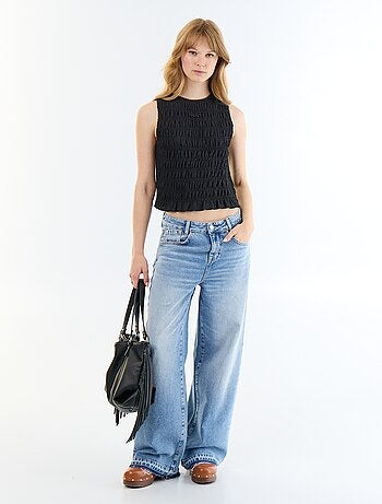 Top en maille gaufrée sans manches