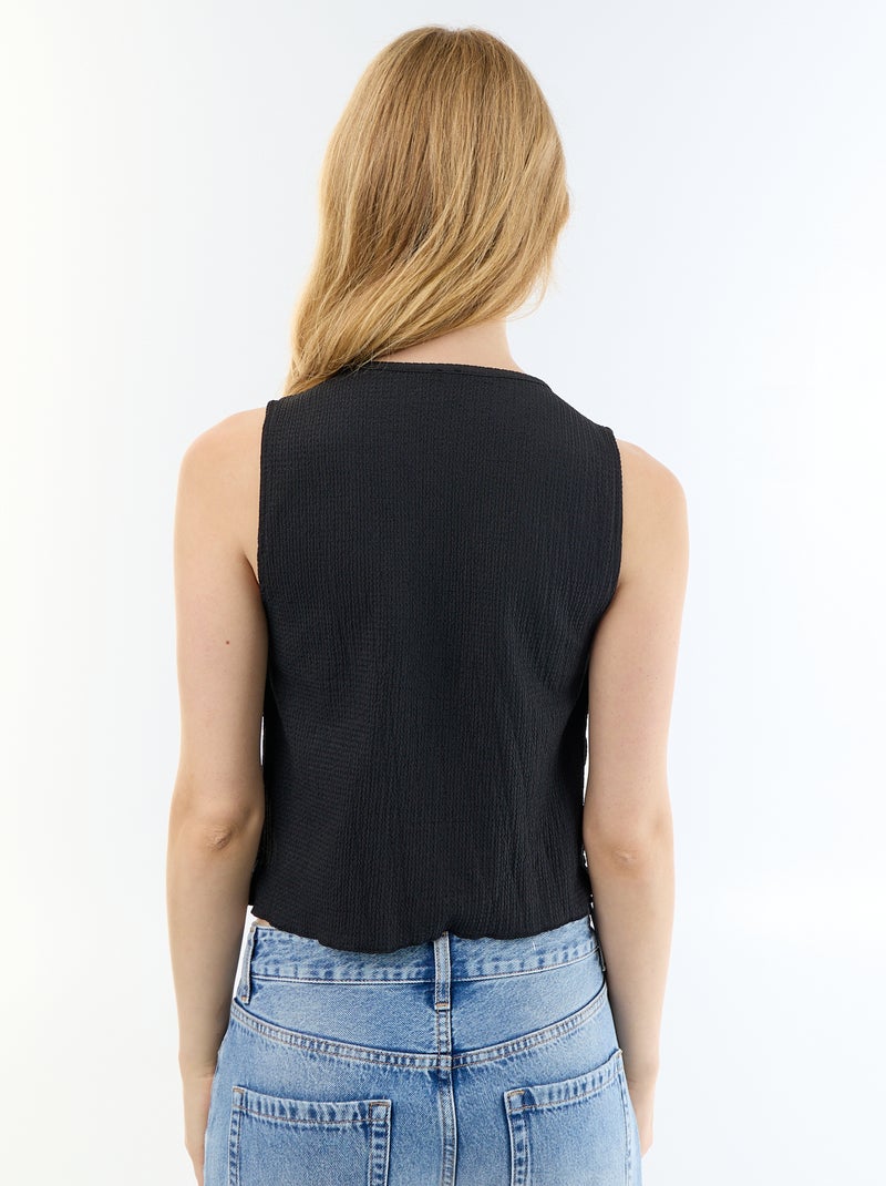 Top en maille gaufrée sans manches Noir - Kiabi