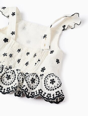 Top en Mousseline de Coton avec Broderies