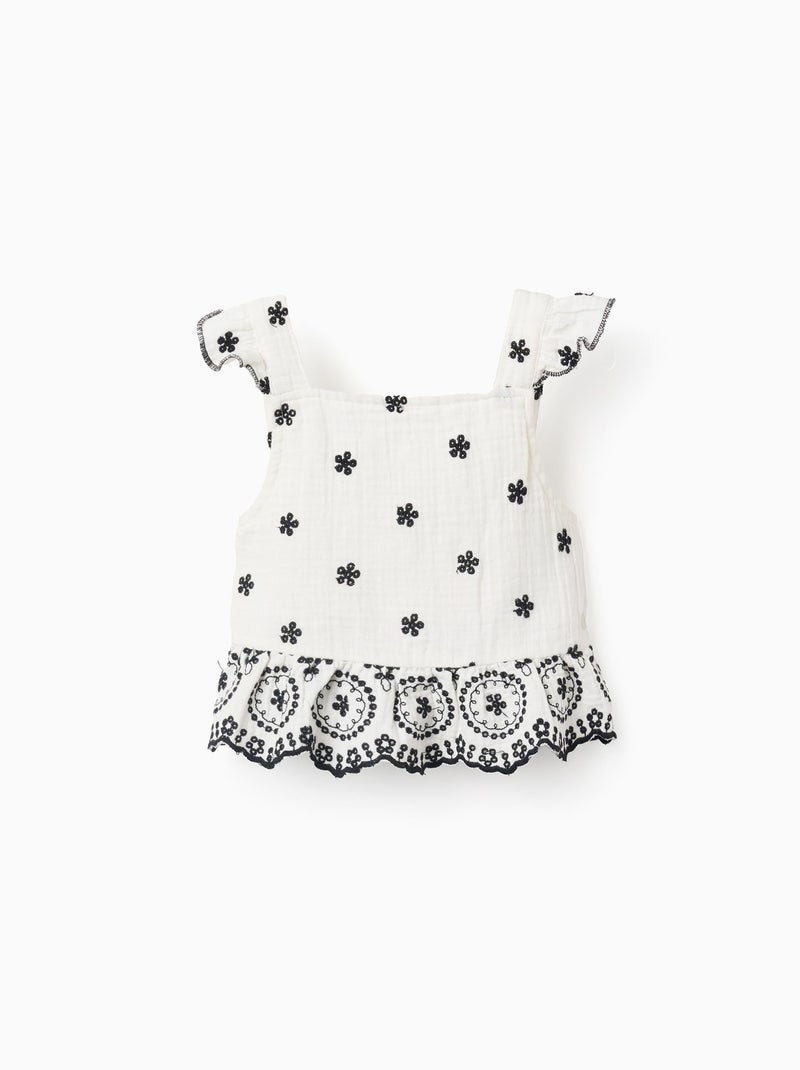 Top en Mousseline de Coton avec Broderies Blanc - Kiabi