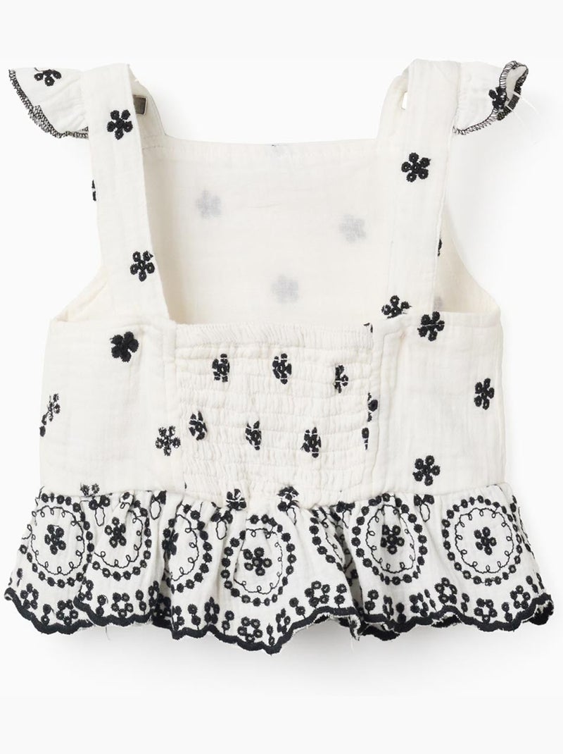 Top en Mousseline de Coton avec Broderies Blanc - Kiabi