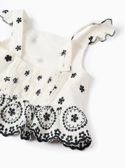 Top en Mousseline de Coton avec Broderies - Kiabi