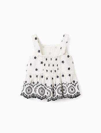 Top en Mousseline de Coton avec Broderies