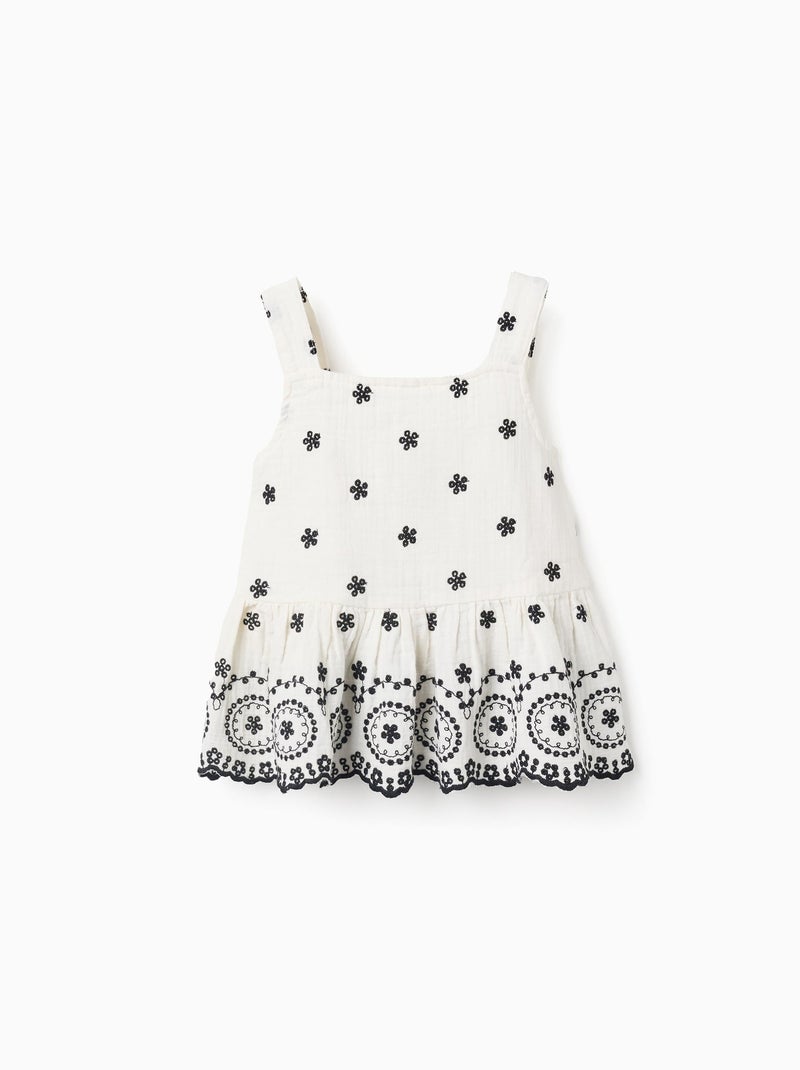 Top en Mousseline de Coton avec Broderies Blanc - Kiabi