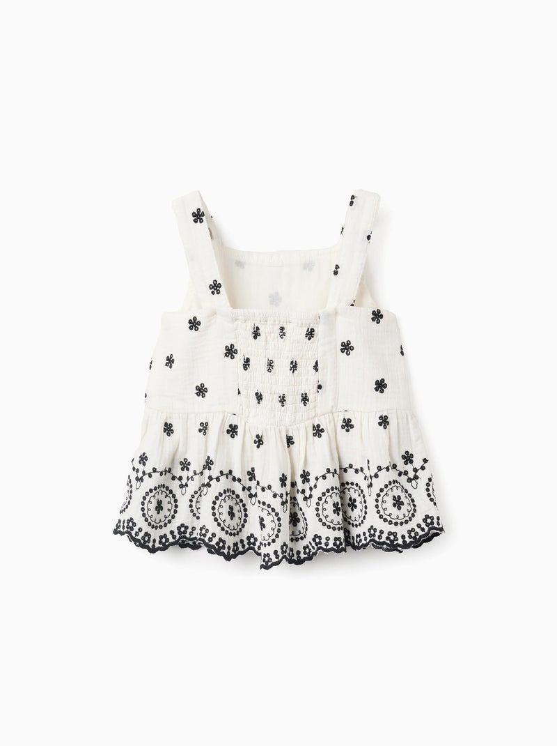 Top en Mousseline de Coton avec Broderies Blanc - Kiabi