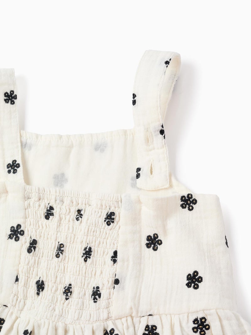 Top en Mousseline de Coton avec Broderies Blanc - Kiabi