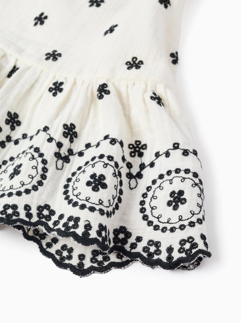 Top en Mousseline de Coton avec Broderies Blanc - Kiabi