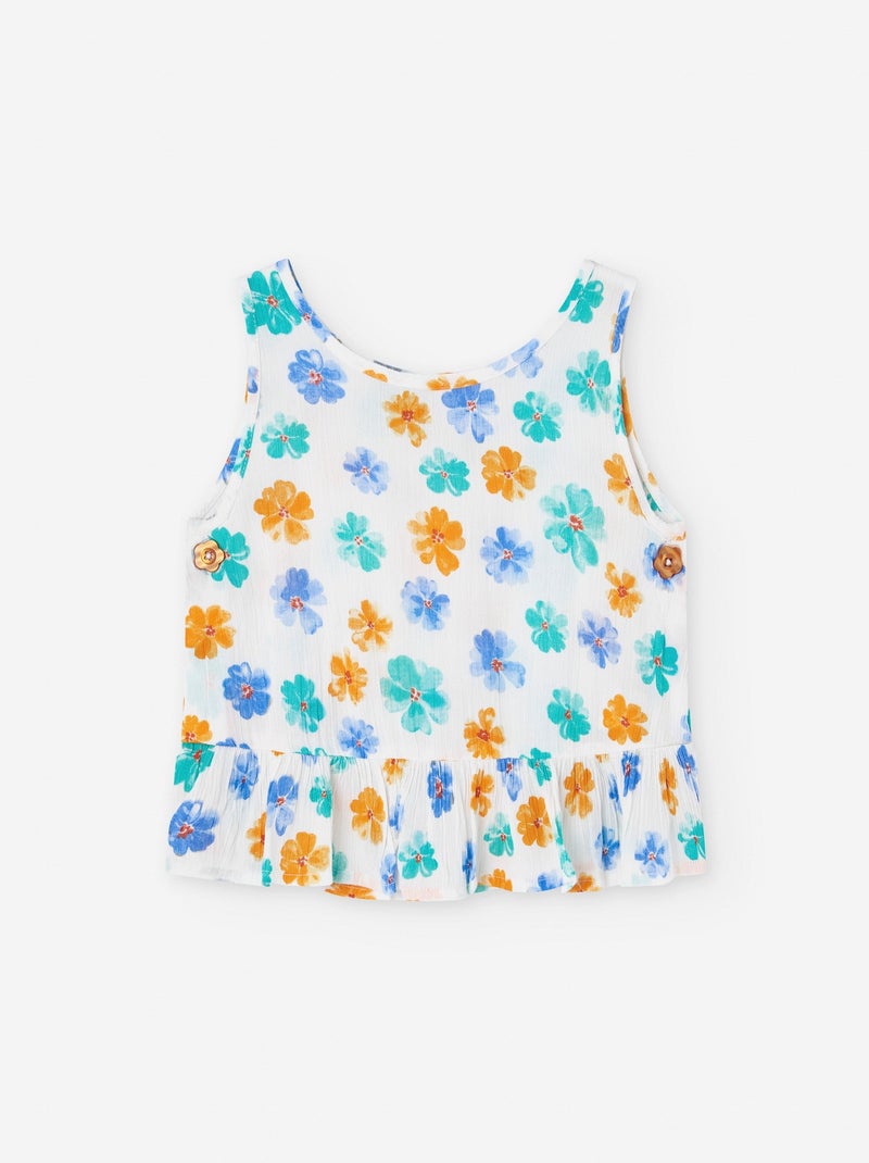 Top en Voile Motif Floral Blanc Ecru - Kiabi