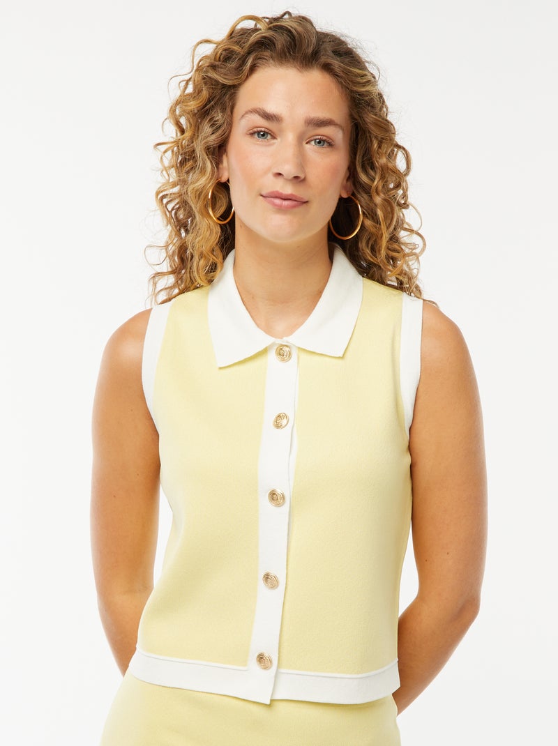 Top esprit gilet boutons rétro Jaune - Kiabi
