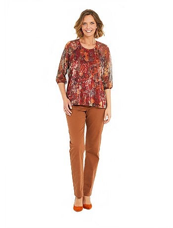 Top évasé maille résille plissée imprimée doublée