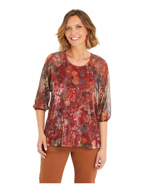 Top évasé maille résille plissée imprimée doublée - Kiabi
