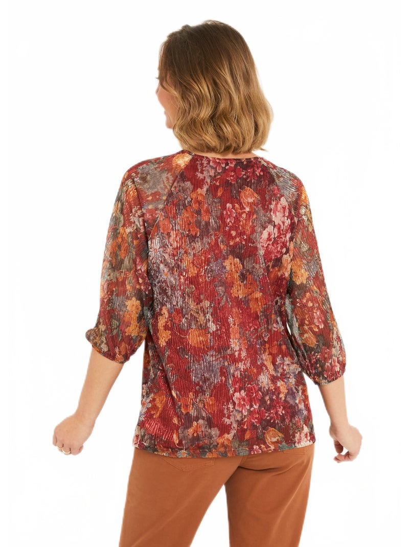 Top évasé maille résille plissée imprimée doublée Cuivre - Kiabi