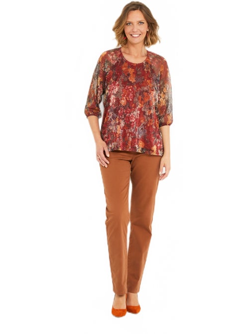 Top évasé maille résille plissée imprimée doublée - Kiabi