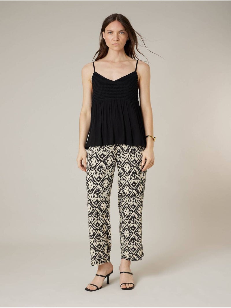 Top femme à bretelles smocké effet crochet 'Deeluxe' Noir - Kiabi