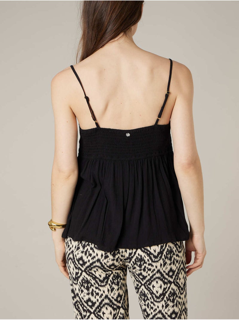 Top femme à bretelles smocké effet crochet 'Deeluxe' Noir - Kiabi