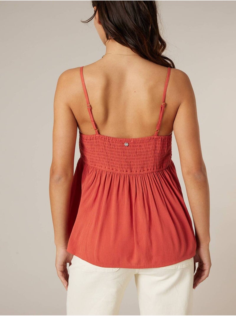 Top femme à bretelles smocké effet crochet 'Deeluxe' Rouge brique - Kiabi