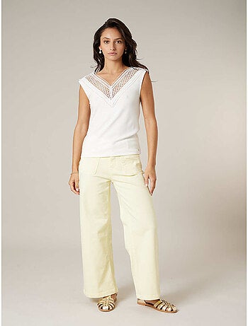 Top femme côtelé col V à dentelle 'Deeluxe'