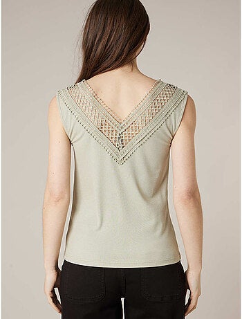 Top femme côtelé col V à dentelle 'Deeluxe'