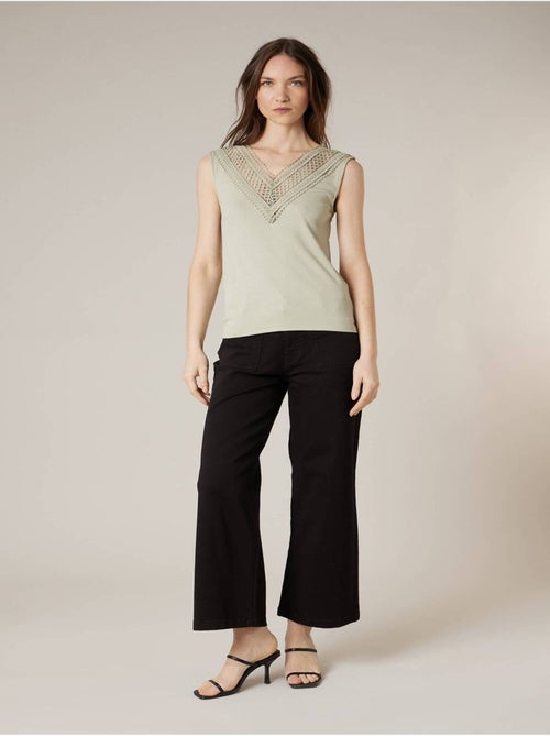 Top femme côtelé col V à dentelle 'Deeluxe' - Kiabi