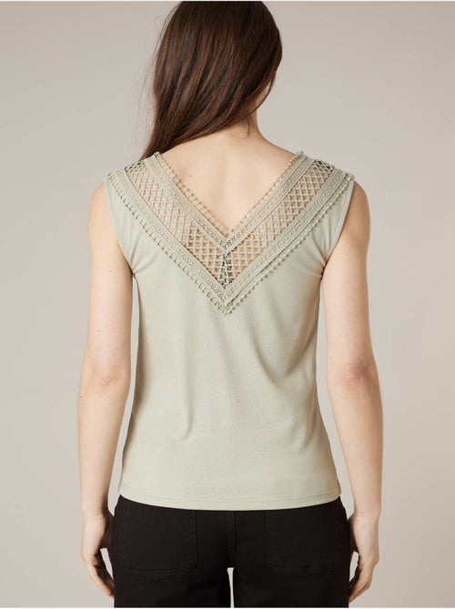 Top femme côtelé col V à dentelle 'Deeluxe' - Kiabi