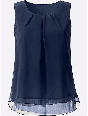 Top femme évasé sans manches avec encolure ronde plissée crêpe georgette - taille standard - witt