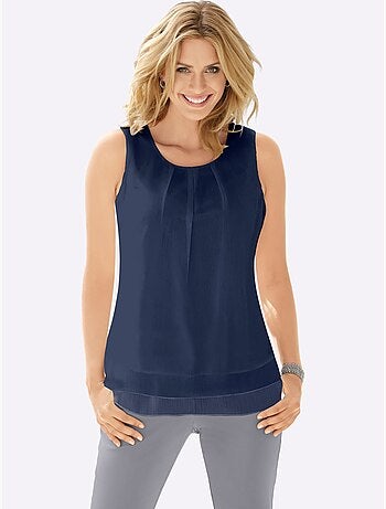 Top femme évasé sans manches avec encolure ronde plissée crêpe georgette - taille standard - witt