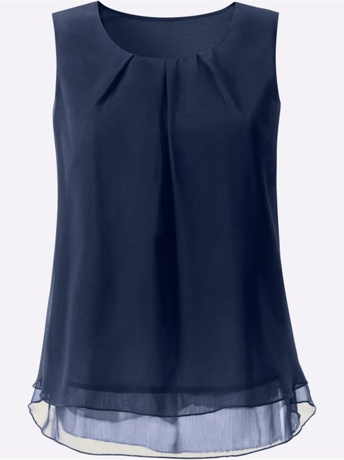 Top femme évasé avec encolure ronde plissée sans manches - Taille standard - Witt - Kiabi