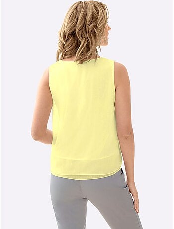 Top femme évasé sans manches avec encolure ronde plissée crêpe georgette - taille standard - witt