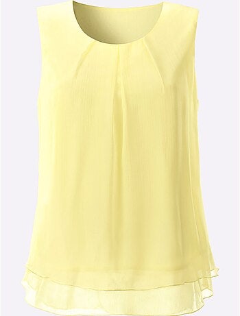 Top femme évasé sans manches avec encolure ronde plissée crêpe georgette - taille standard - witt