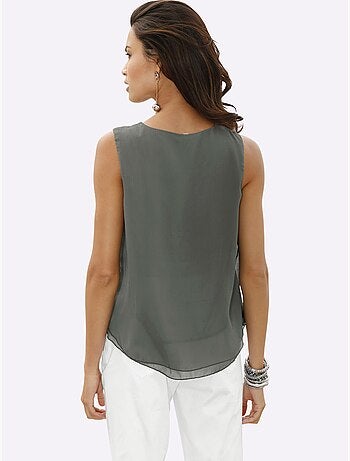 Top femme évasé sans manches avec encolure ronde plissée crêpe georgette - taille standard - witt