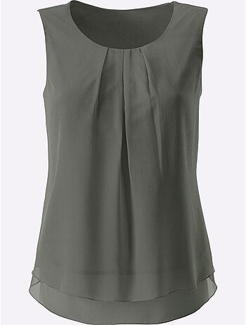 Top femme évasé sans manches avec encolure ronde plissée crêpe georgette - taille standard - witt