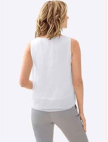 Top femme évasé sans manches avec encolure ronde plissée crêpe Georgette - Taille standard - Witt