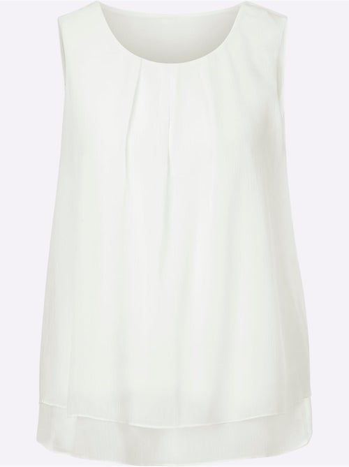 Top femme évasé sans manches avec encolure ronde plissée crêpe Georgette - Taille standard - Witt - Kiabi