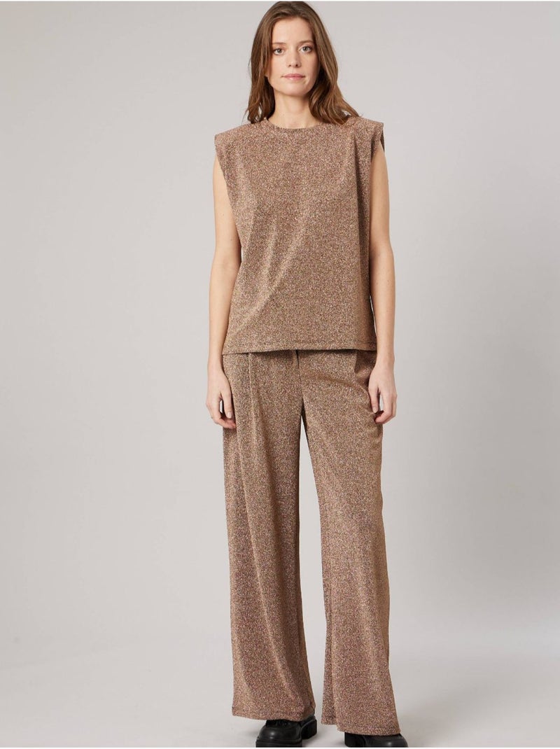 Top femme sans manches maille brillante 'deeluxe' Marron glacé - Kiabi