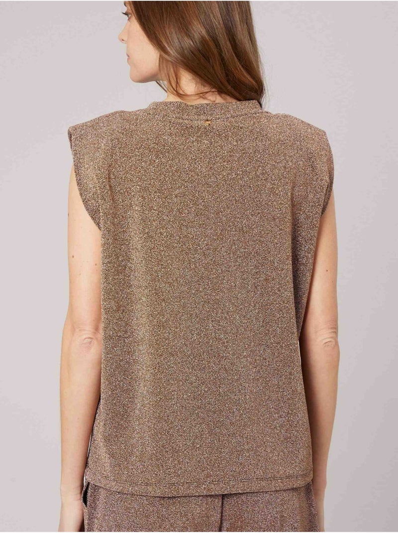 Top femme sans manches maille brillante 'deeluxe' Marron glacé - Kiabi