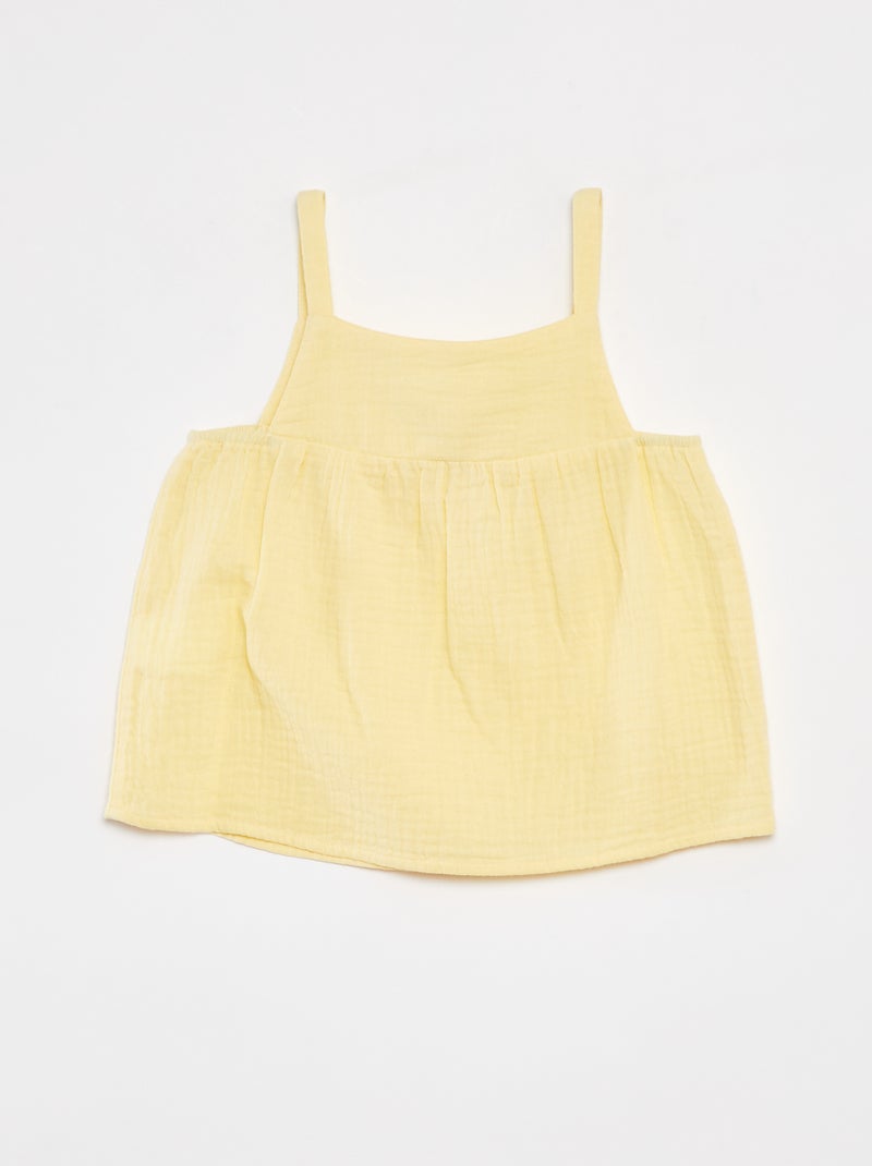 Top fines bretelles en gaze de coton JAUNE - Kiabi