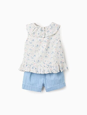 Top Floral + Short en Jean en Coton